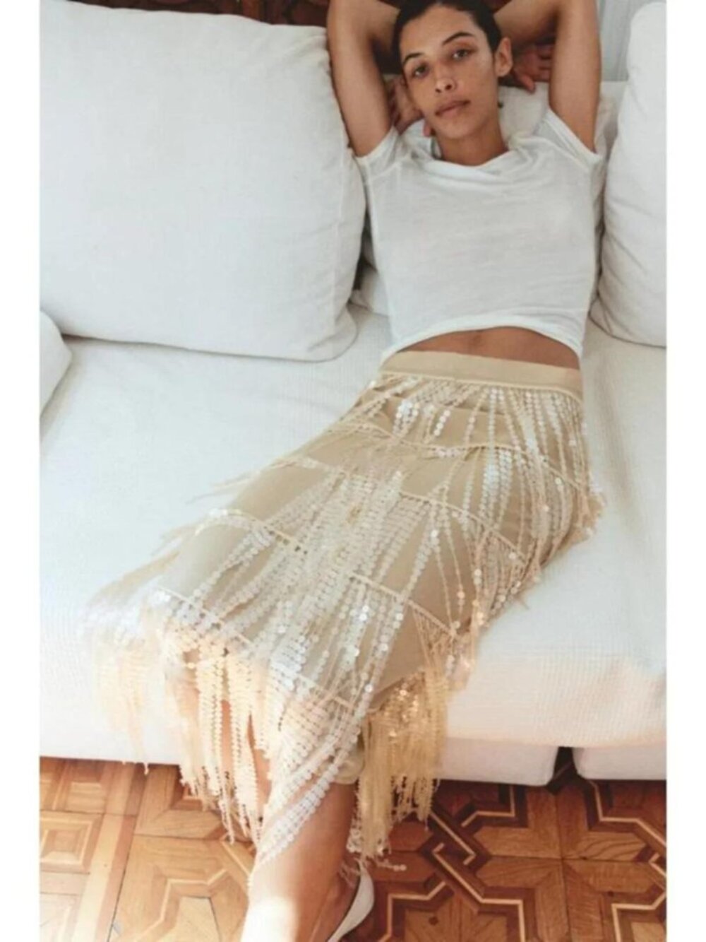 ZARA SEQUIN FRINGE MIDI SKIRT 2488/708/712